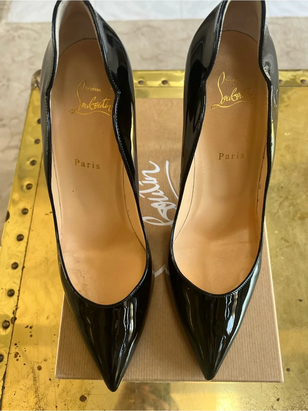Christian Louboutin Hot Chick 100 Black Patent Leather Stiletto with Red Sole